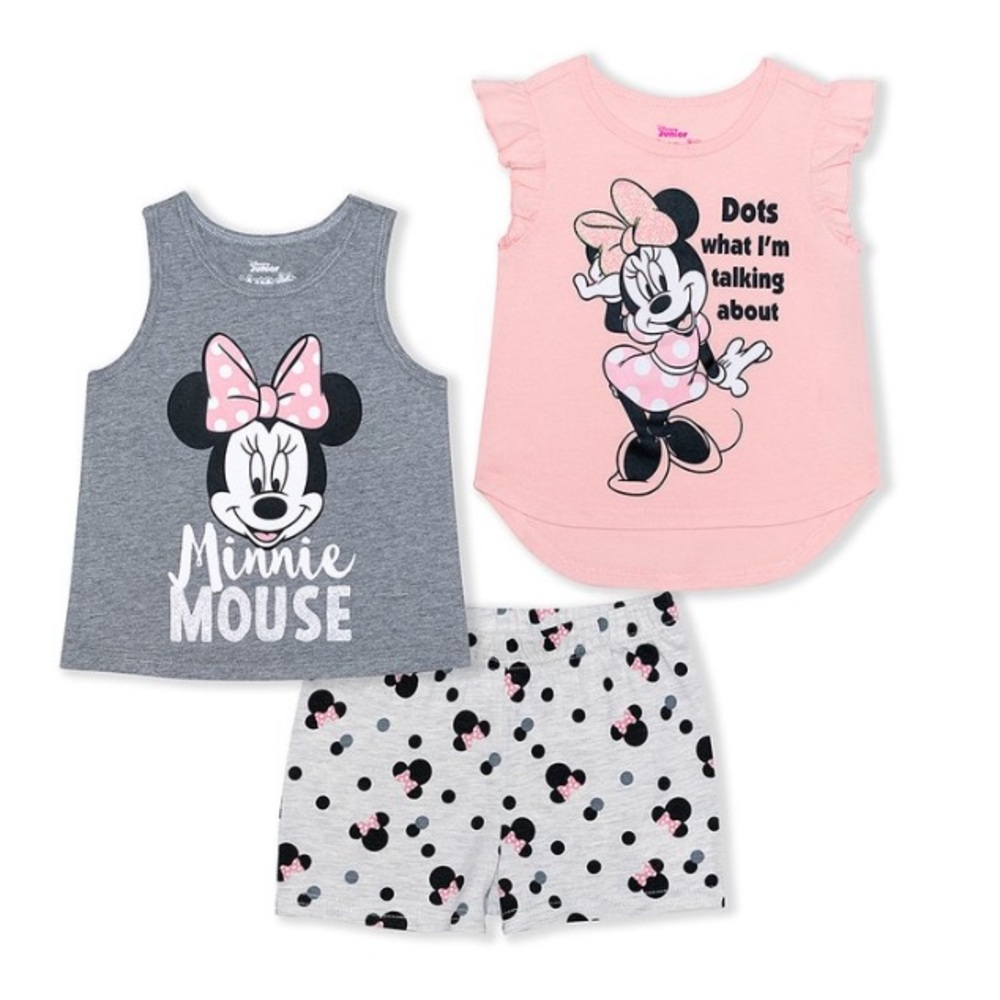 Girl’s Minnie Mouse Grey Dot Shorts set w/ 2 Tops